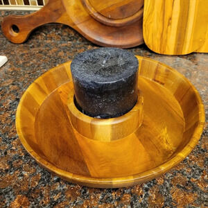 Crofton Wood Round Appetizer Dip Tray with Candle Decor Centerpiece